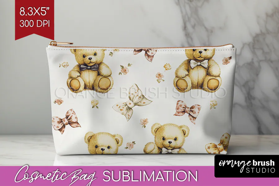 Teddy Bear Cosmetic Bag PNG Sublimation preview for sublimation makeup bag designs