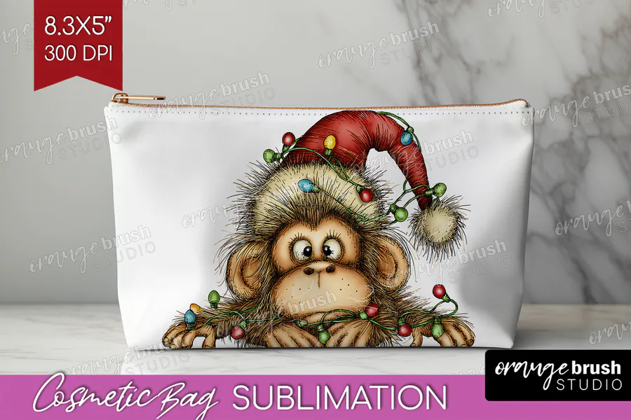 Monkey Tangled Cosmetic Bag PNG preview for sublimation makeup bag designs