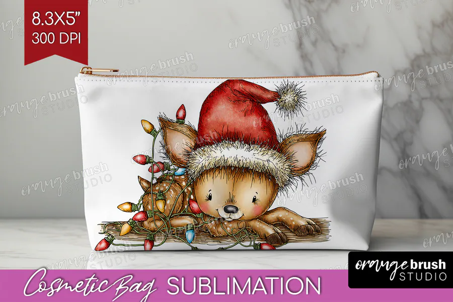 Deer Tangled Cosmetic Bag PNG preview for sublimation makeup bag designs