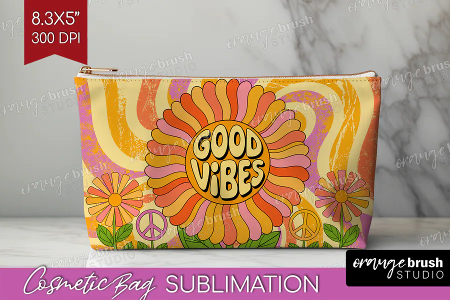 Groovy Cosmetic Bag PNG Sublimation preview for sublimation makeup bag designs