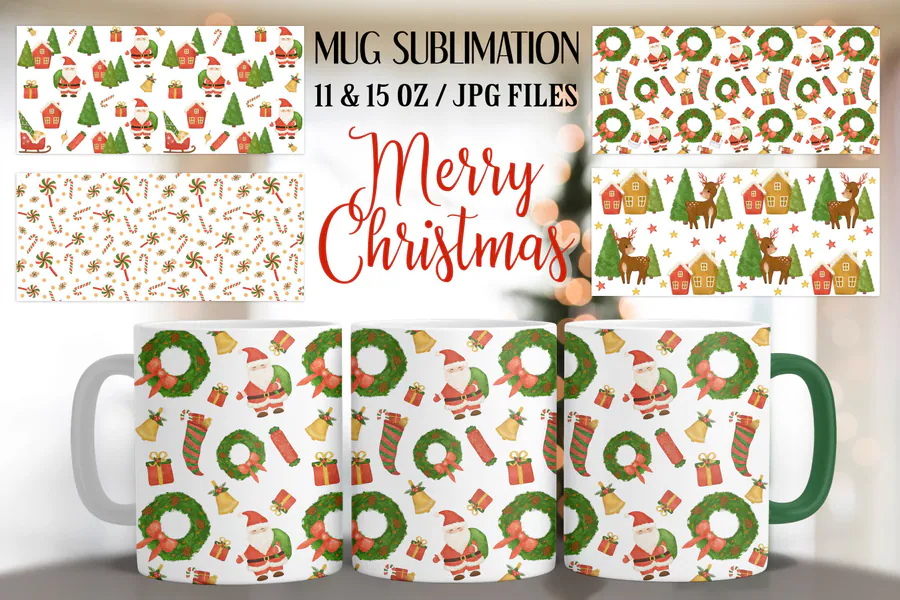 Christmas Sublimation Mug Wrap Bundle preview for sublimation mug wrap designs