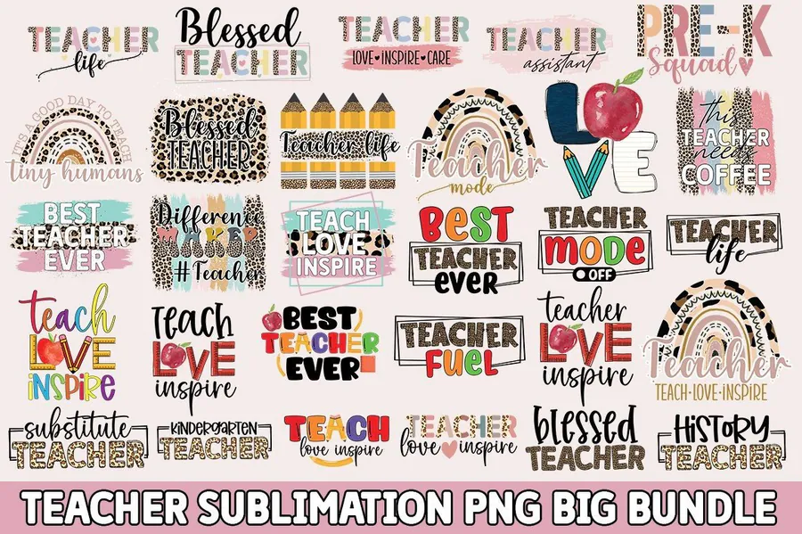 Teacher Sublimation Bundle preview for sublimation shirt designs