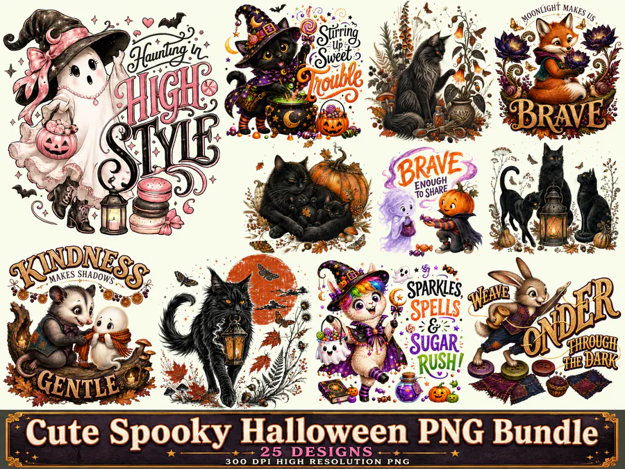 Cute Spooky Halloween PNG Bundle preview for sublimation shirt designs