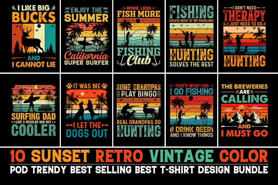 Sunset Sublimation T-Shirt Design Bundle preview for sublimation shirt ideas