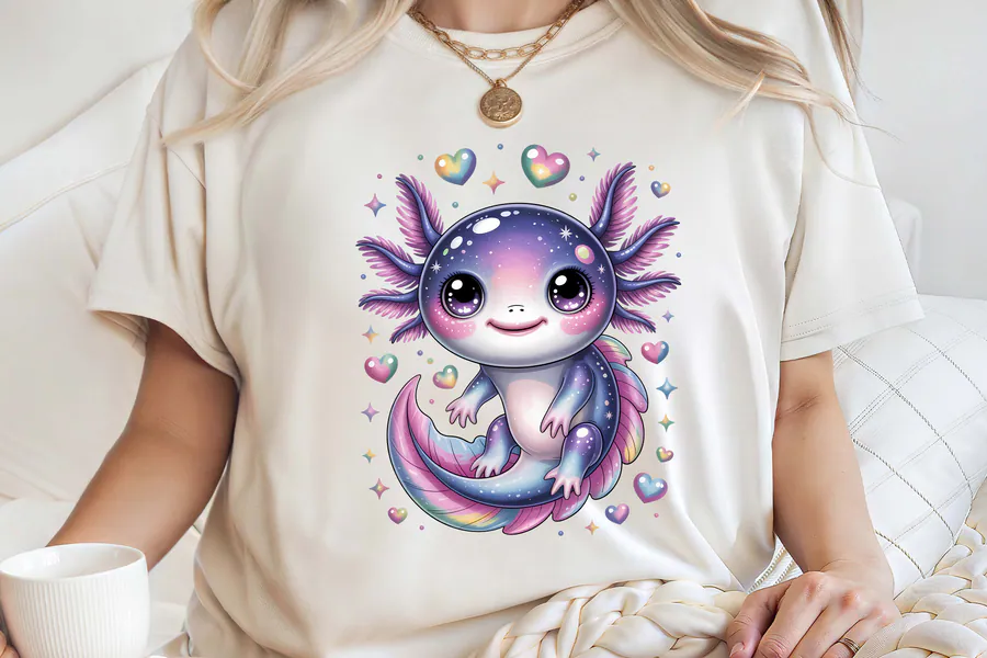 Axolotl Sublimation Shirt PNG preview for sublimation shirt ideas