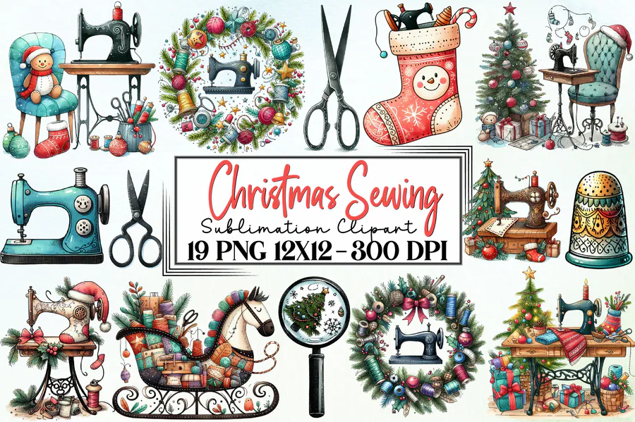 Christmas Sewing Sublimation Clipart preview for sublimation shirt ideas