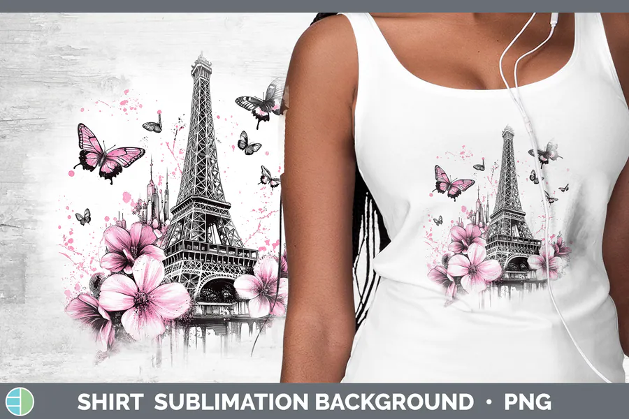 Pink Eiffel Tower Shirt Design preview for sublimation shirt ideas