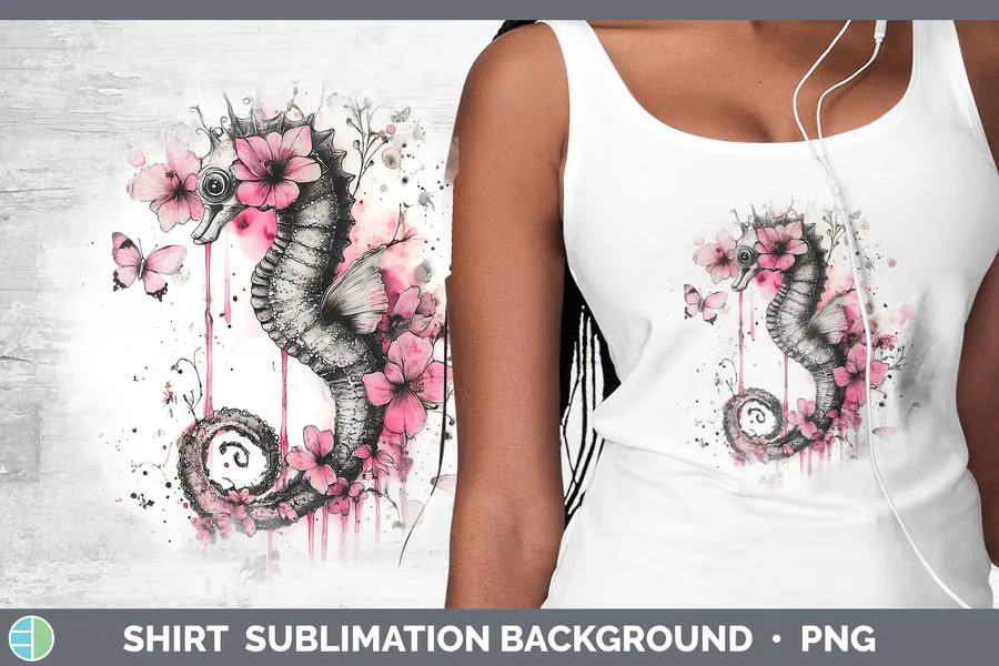 Pink Drip Seahorse Shirt Design preview for sublimation shirt ideas
