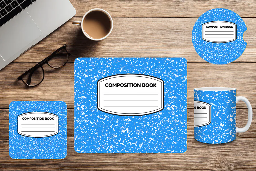 Composition Book Mouse Pad Mug Coaster 4 preview for teacher sublimation designs