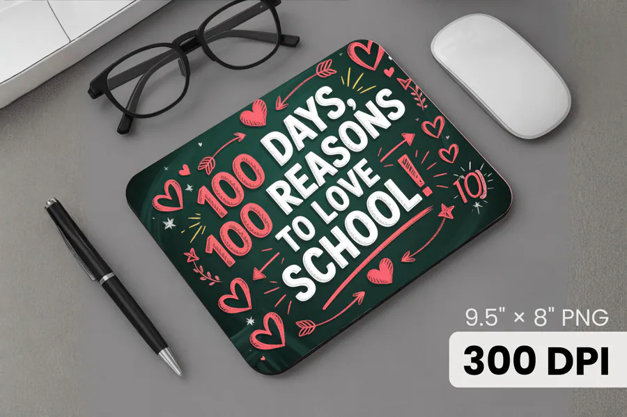 100 Days of School Mouse Pad Design preview for teacher sublimation designs