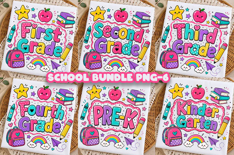 Pre-K, Back to School Grade Shirt Bundle preview for teacher sublimation designs