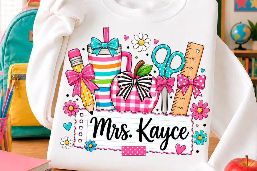 Personalized Teacher Name Bow School Png preview for teacher sublimation designs