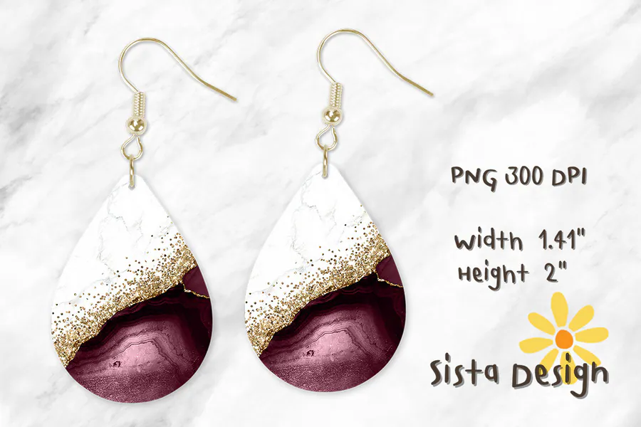 Burgundy Agate Marble Teardrop Earring preview for teardrop earring sublimation designs
