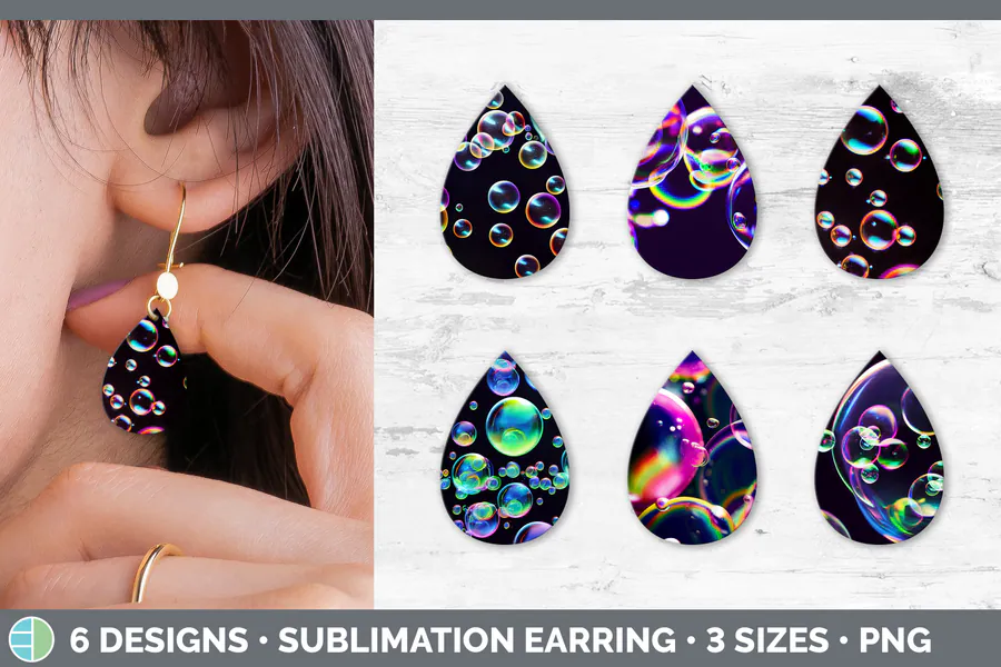 Bubbles Teardrop Earring preview for teardrop earring sublimation designs