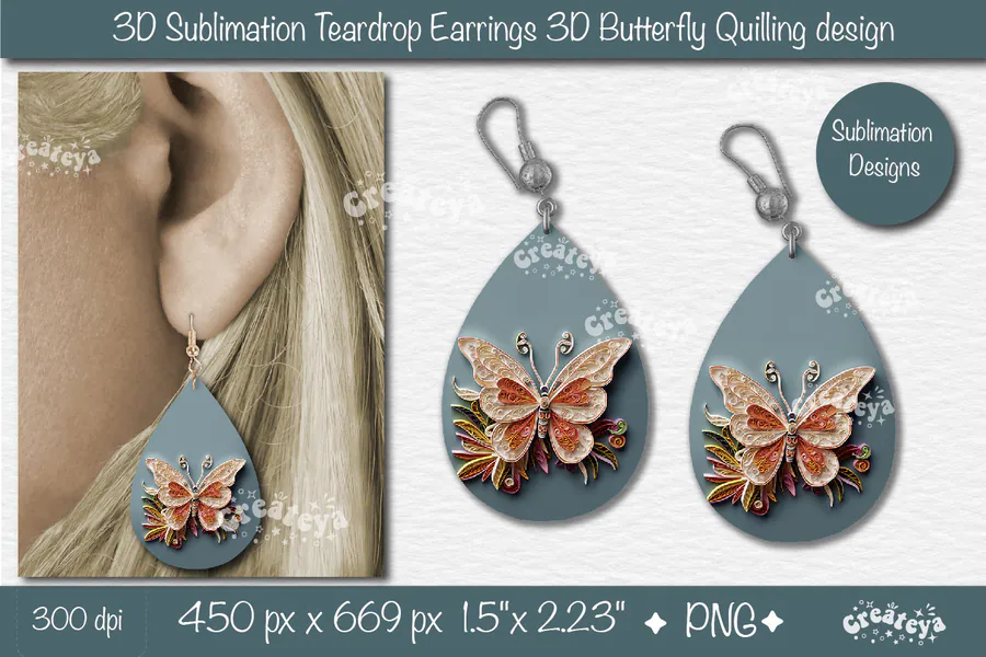 3D Butterfly Teardrop Earring 30 preview for teardrop earring sublimation designs