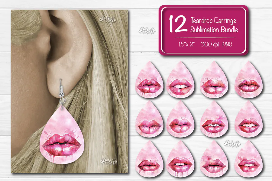 Teardrop Earring Bundle Lips preview for teardrop earring sublimation designs