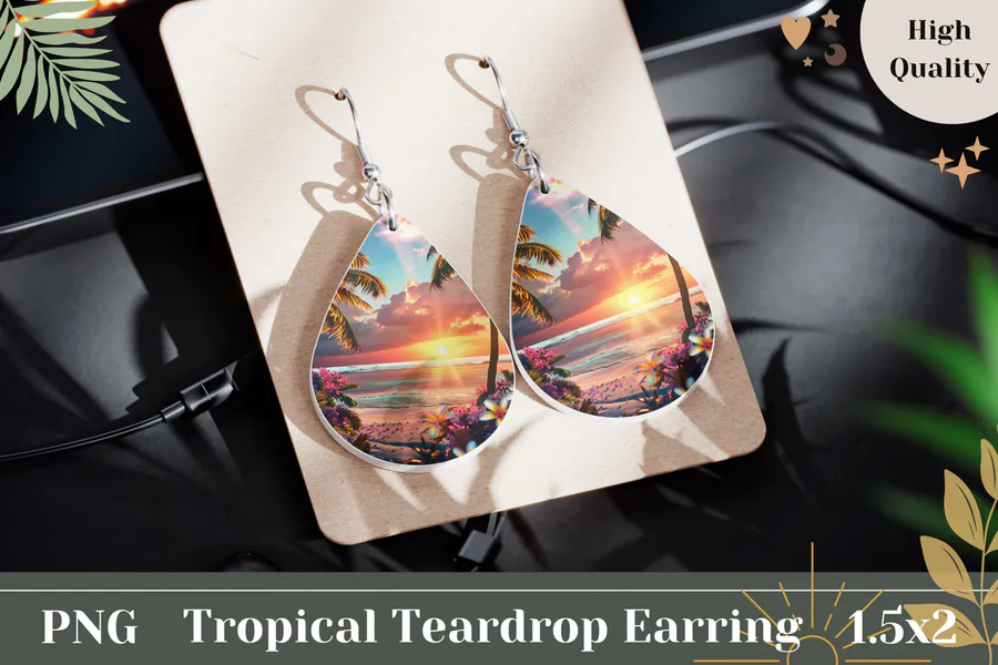 Sun Teardrop Earrings Sublimation preview for teardrop earring sublimation designs