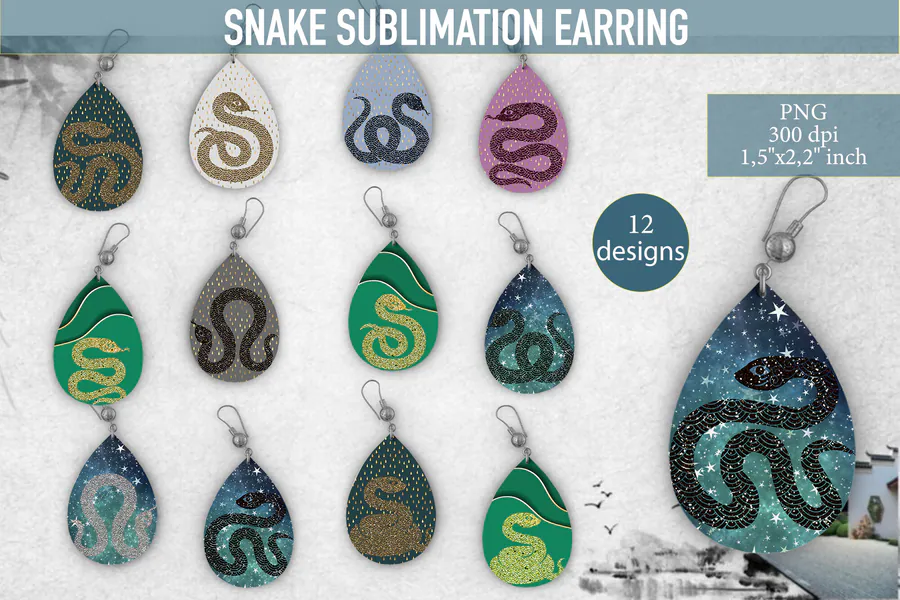 Snake Teardrop Earring Bundle preview for teardrop earring sublimation designs