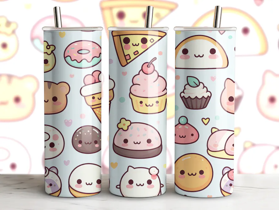 Kawaii Food Pattern Themed Tumbler Wrap preview