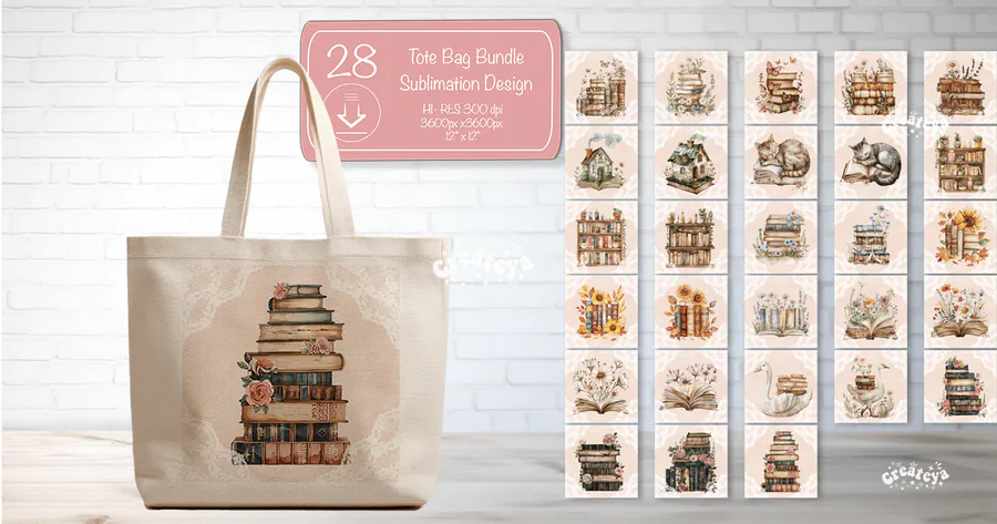 Book Lover Tote Bag Sublimation Bundle preview for tote bag sublimation designs
