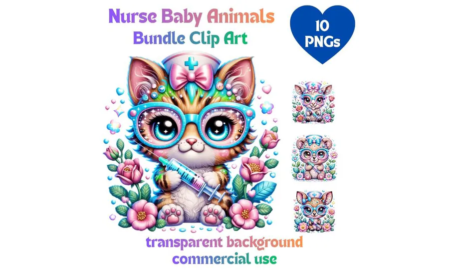 Nurse Baby Animals PNG Bundle Clip Art preview
