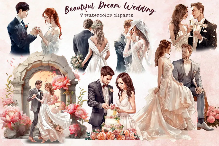 Beautiful Dream Wedding Bundle preview for wedding sublimation designs