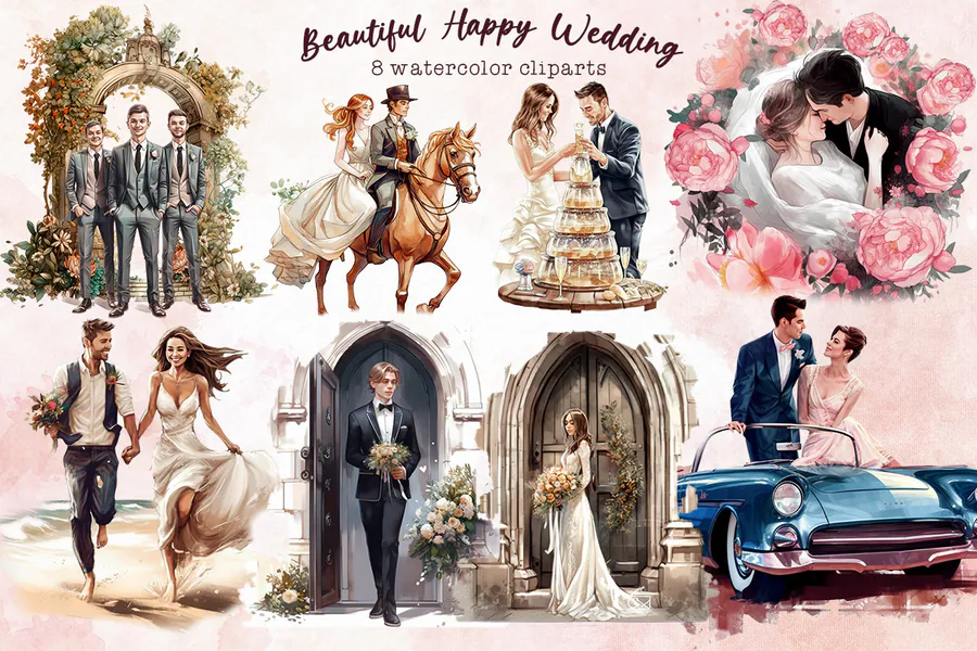Beautiful Happy Wedding Bundle preview for wedding sublimation designs