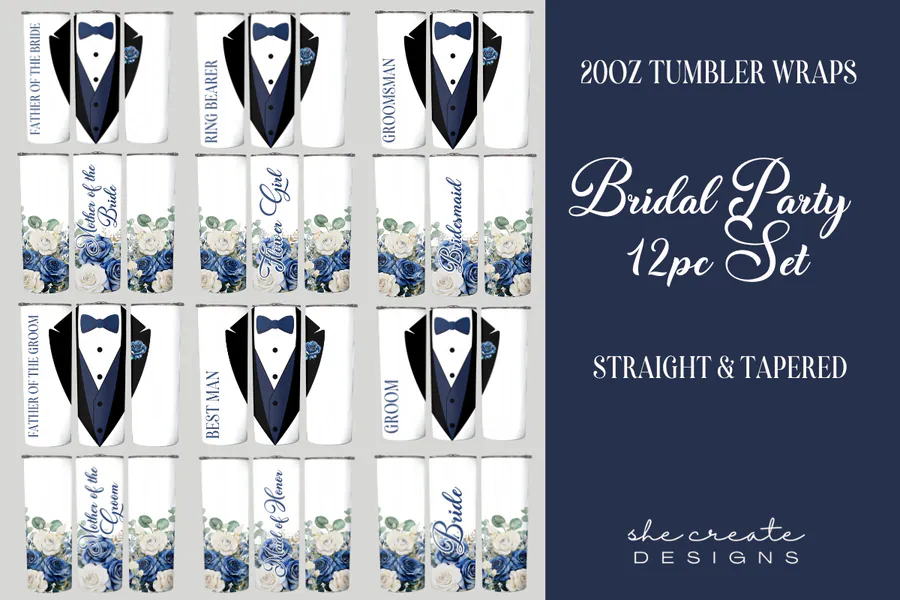 Bridal Party Tumbler Wrap Set preview for wedding sublimation designs