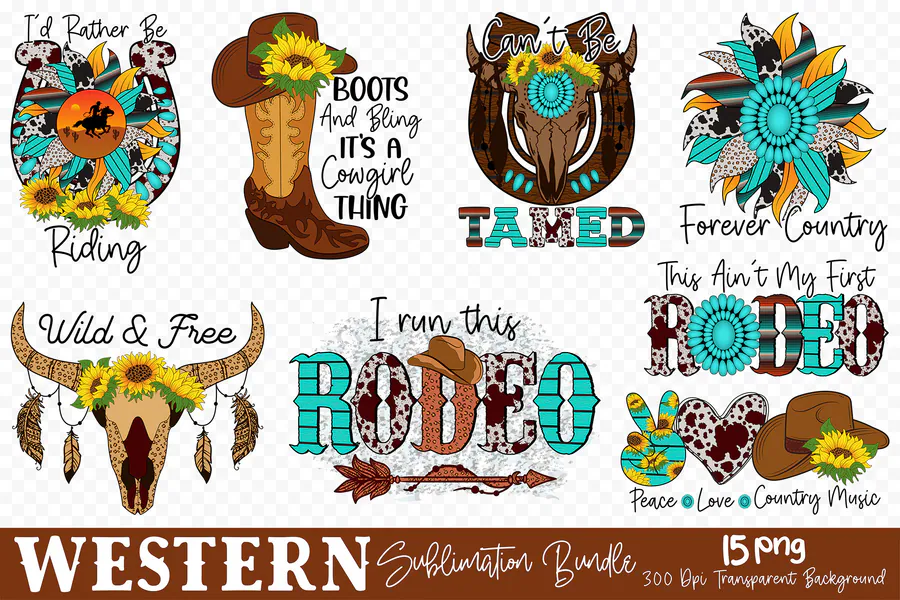 Western PNG Sublimation Bundle preview for western sublimation