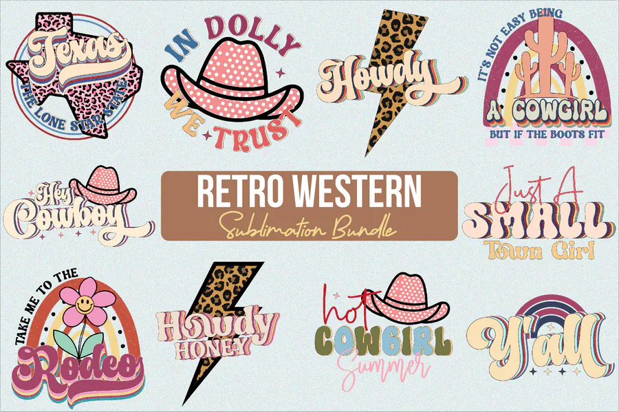 Retro Western Sublimation Bundle preview for western sublimation