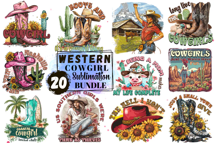 Western Cowgirl Sublimation PNG Bundle preview for western sublimation