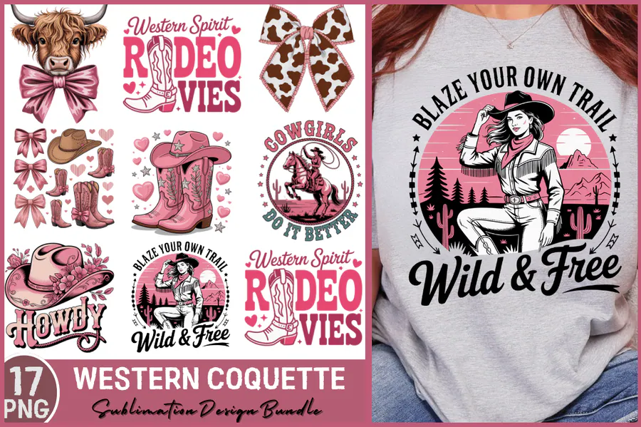 Western Png, Coquette Cowgirl Png Bundle preview for western sublimation