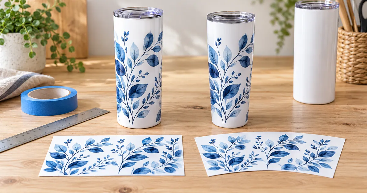 Straight and tapered skinny tumblers with rectangular and curved botanical paper wrap proofs