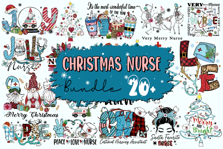 Christmas nurse bundle with twenty holiday medical PNG designs