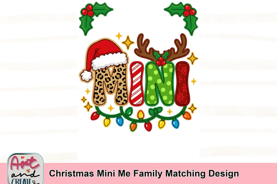 Decorated MINI lettering with a Santa hat, antlers and Christmas lights