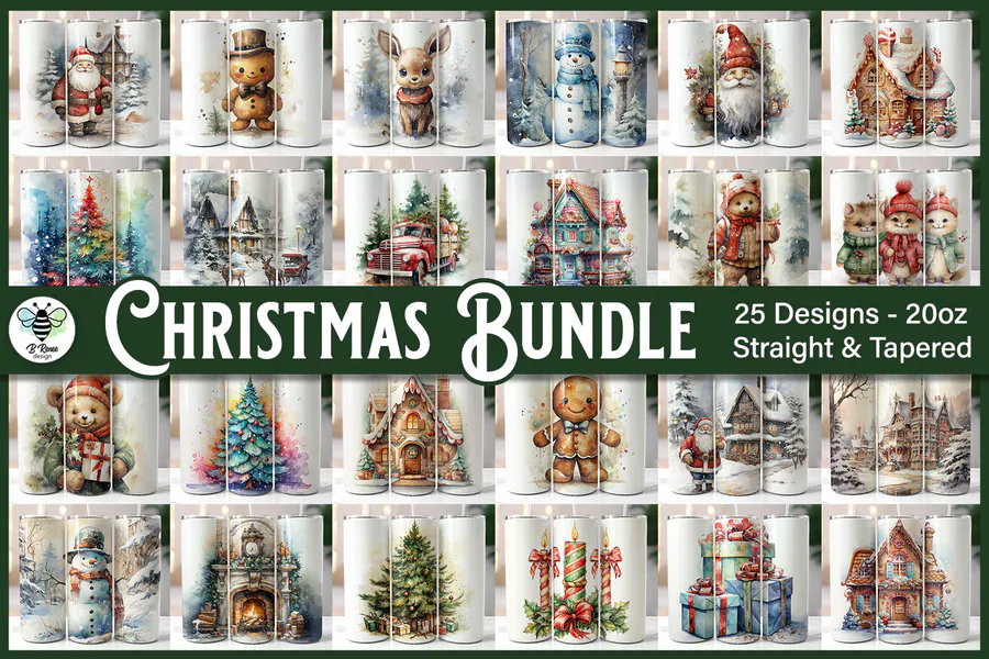 Watercolor Christmas wraps with Santa, snowmen and winter scenes