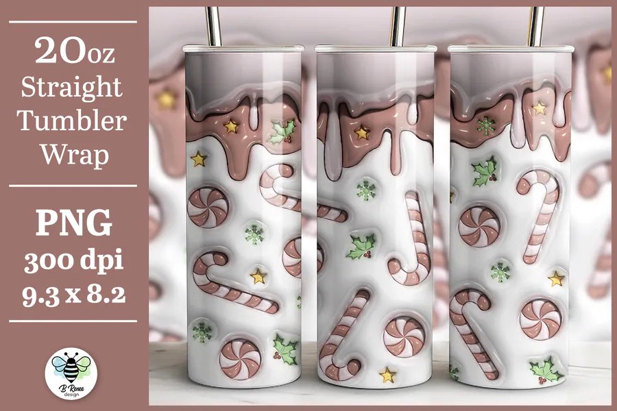 Pastel Christmas candy wrap with an inflated illustration effect