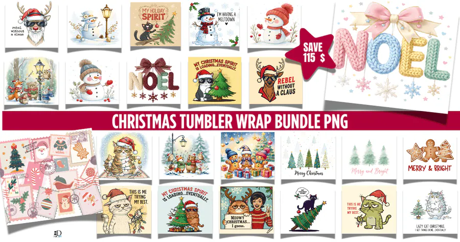 Christmas PNG collection with winter scenes, snowmen, cats and reindeer
