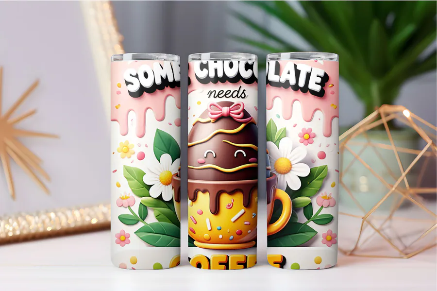 Chocolate-themed Easter tumbler wrap with illustrated sweets and lettering