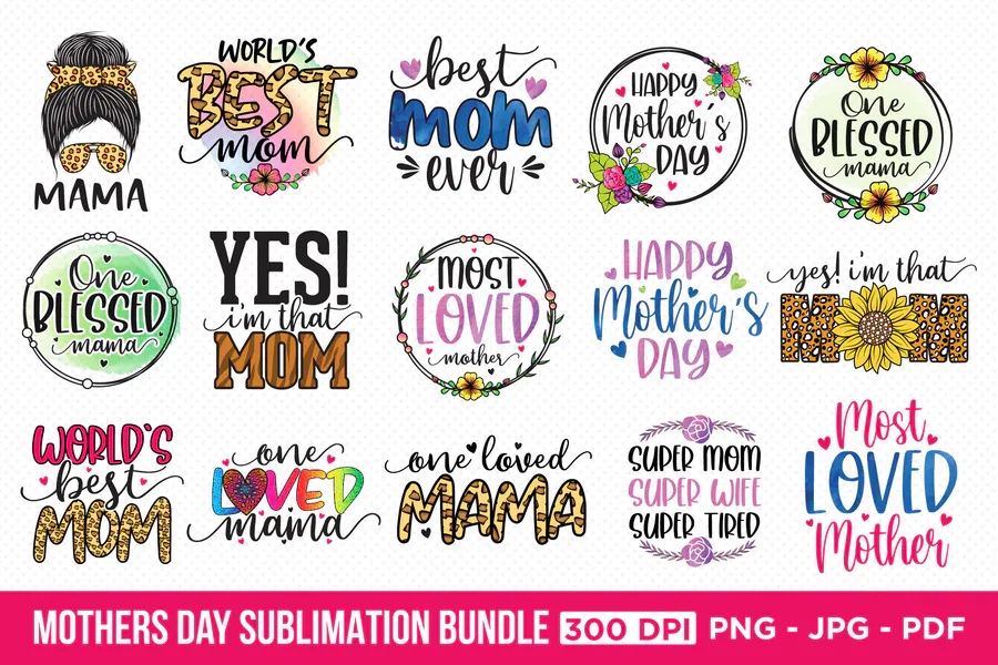 Mother's Day quote collection with flowers and patterned lettering