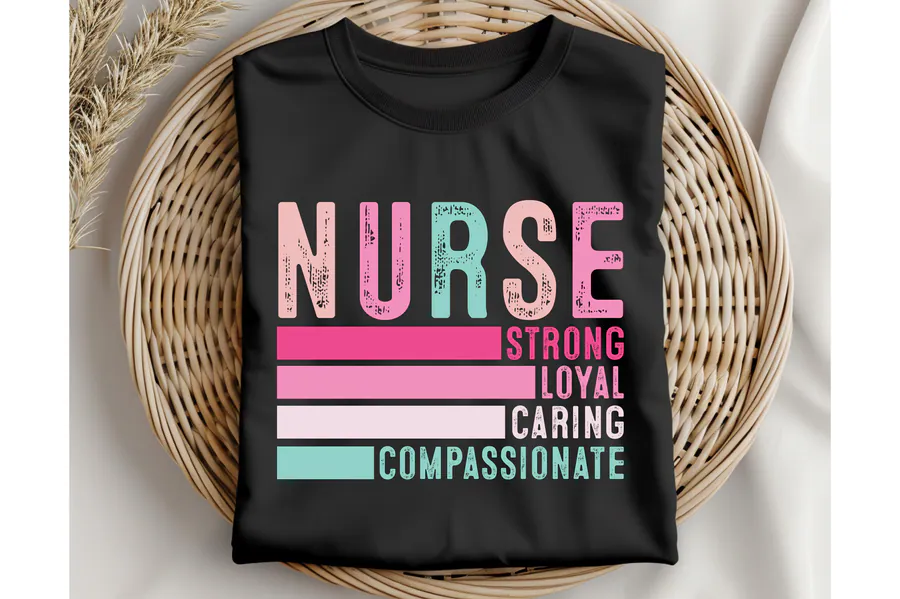 NURSE design with colored bands and strong loyal caring compassionate words