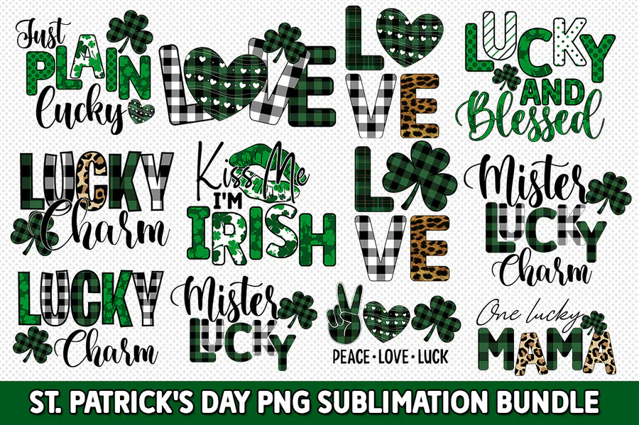 Twelve green and black plaid St Patrick’s Day sayings