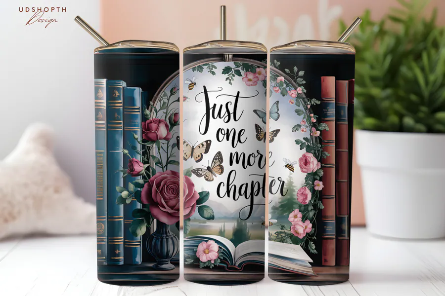 Just One More Chapter book lover wrap with roses and book spines