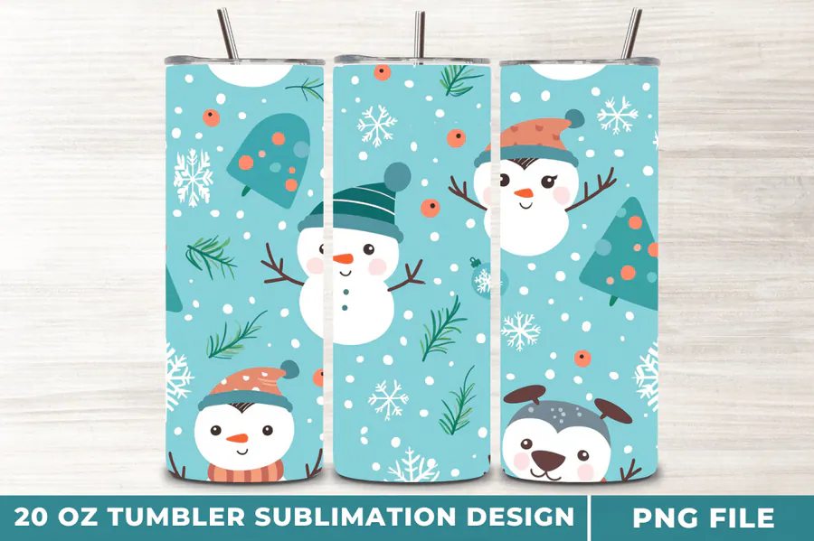 Turquoise winter wrap with cute snowmen and animal characters