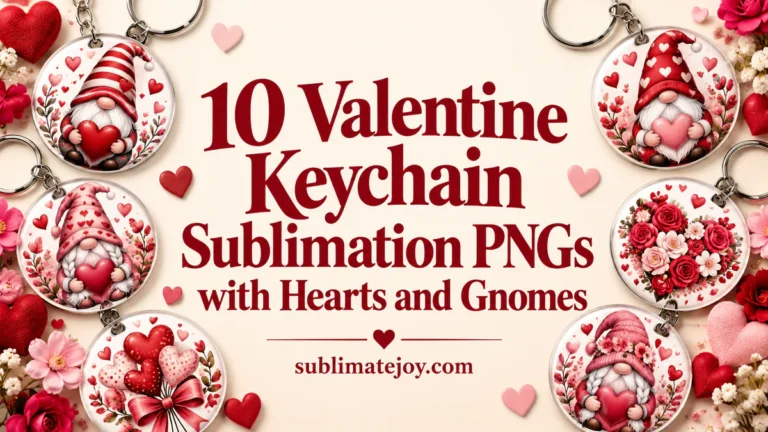 10 Valentine Keychain Sublimation PNGs with Hearts and Gnomes