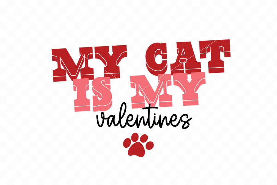 My Cat Is My Valentines quote in red and pink with a paw print