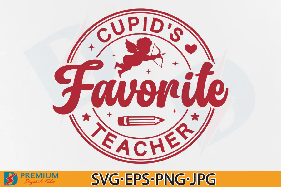 Cupid’s Favorite Teacher red circular badge design