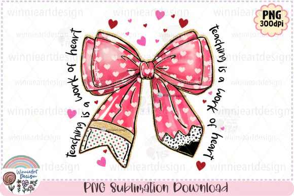 Heart-patterned coquette bow with school pencils and teacher wording