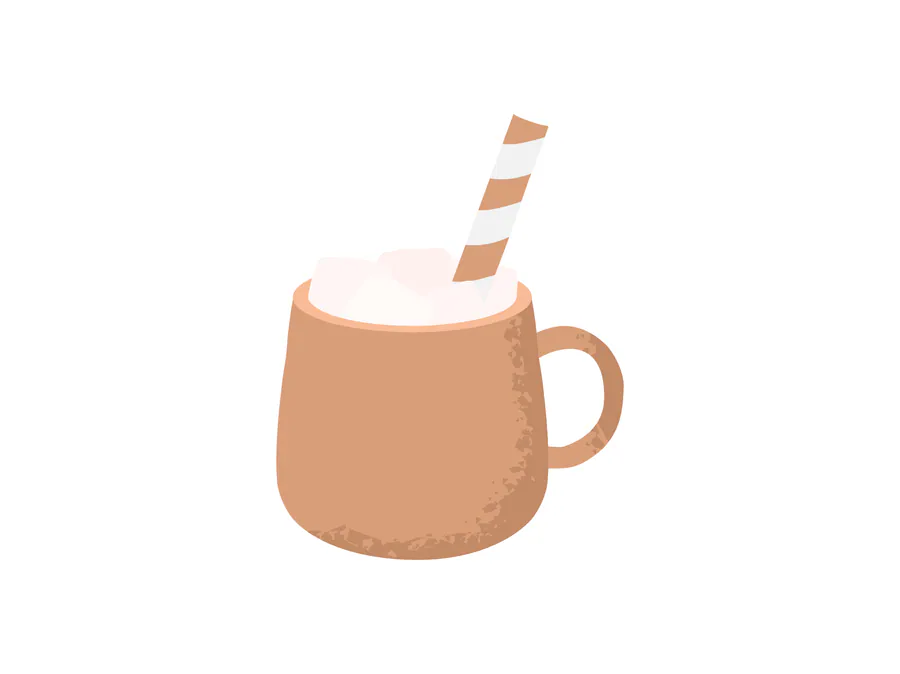 Simple hot cocoa cup illustration with a striped wafer straw