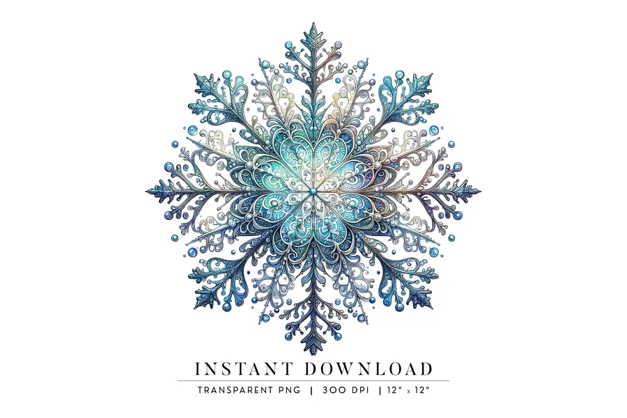 Intricate single blue winter snowflake illustration